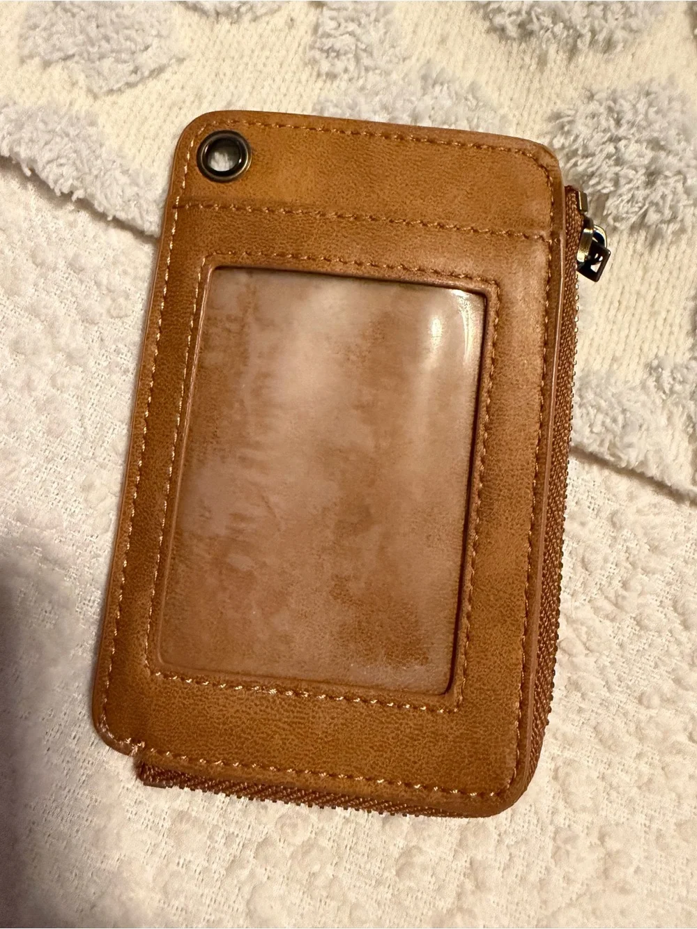 Brown and Coral Stripe Canvas Card Wallet with Zip